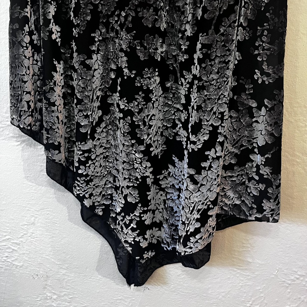 Jason Velvet Burnout Womens XS Silver Floral Tunic Asymmetrical Fairy Whimsigoth - Picture 2 of 12